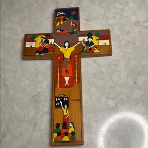 Servv International‎ Hand Painted El Salvador Wood Cross Folk Art women